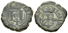 Philip IV (1621-1665). 4 cornados. 1616. Pamplona. (Cal 2008-1471). Ae. 3,83 g. Escudo entre P - A. Fecha parcialmente visible. Almost VF. Est...18,00...