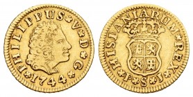 Philip V (1700-1746). 1/2 escudo. 1744. Sevilla. PJ. (Cal 2008-586). Au. 1,74 g. Almost VF/VF. Est...150,00.