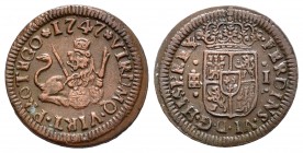 Ferdinand VI (1746-1759). 1 maravedí. 1747. Segovia. (Cal 2008-717). Ae. 1,31 g. Almost XF. Est...25,00.