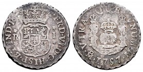 Ferdinand VI (1746-1759). 1 real. 1757. México. M. (Cal 2008-584). Ag. 3,37 g. Choice F. Est...40,00.