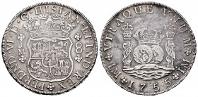 Ferdinand VI (1746-1759). 8 reales. 1755. Lima. JM. (Cal 2008-313). Ag. 26,81 g. VF. Est...260,00.