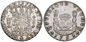 Ferdinand VI (1746-1759). 8 reales. 1758. México. MM. (Cal 2008-343). Ag. 26,90 g. Leves rayitas de ajuste. Almost XF. Est...300,00.