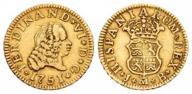 Ferdinand VI (1746-1759). 1/2 escudo. 1751. Madrid. JB. (Cal 2008-247). Au. 1,75 g. Choice VF. Est...150,00.