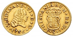 Ferdinand VI (1746-1759). 1/2 escudo. 1756. Sevilla. PJ. (Cal 2008-269). Au. 1,77 g. Choice VF. Est...150,00.