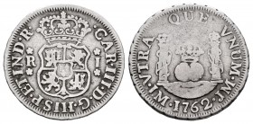 Charles III (1759-1788). 1 real. 1762. Lima. JM. (Cal 2008-1478). Ag. 3,26 g. Almost VF. Est...45,00.