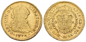 Charles III (1759-1788). 2 escudos. 1775. Popayán. JS. (Cal 2008-505). Au. 6,67 g. Scarce. Almost VF. Est...300,00.