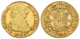 Charles III (1759-1788). 2 escudos. 1781/0. Popayán. SF. (Cal 2008-510 variante). Au. 6,69 g. Very scarce. Almost VF. Est...320,00.