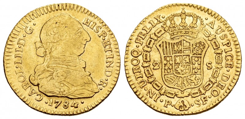 Charles III (1759-1788). 2 escudos. 1784. Popayán. SF. (Cal 2008-514). Au. 6,69 ...