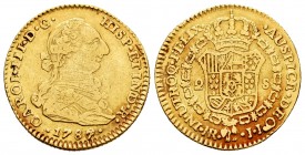 Charles III (1759-1788). 2 escudos. 1787/6. Santa Fe de Nuevo Reino. JJ. (Cal 2008-565 variante). Au. 6,66 g. Very scarce. VF. Est...300,00.