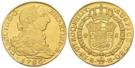 Charles III (1759-1788). 4 escudos. 1780/79. Madrid. PJ. (Cal 2008-304). Au. 13,48 g. Brillo original. Rara, aún más en esta conservación. AU/Almost U...