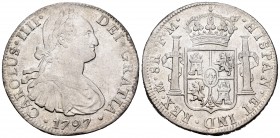Charles IV (1788-1808). 8 reales. 1797. México. FM. (Cal 2008-691). Ag. 26,87 g. Choice VF. Est...90,00.
