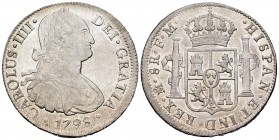Charles IV (1788-1808). 8 reales. 1796. México. FM. (Cal 2008-692). Ag. 26,99 g. Restos de brillo original. Almost XF. Est...120,00.