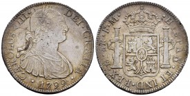 Charles IV (1788-1808). 8 reales. 1799. México. FM. (Cal 2008-694). Ag. 26,89 g. Almost XF. Est...90,00.