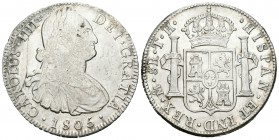 Charles IV (1788-1808). 8 reales. 1805. México. TH. (Cal 2008-703). Ag. 26,78 g. Pequeñas oxidaciones en anverso. Choice VF/Almost XF. Est...80,00.