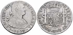 Charles IV (1788-1808). 8 reales. 1807. México. TH. (Cal 2008-707). Ag. 26,04 g. VF/Choice VF. Est...60,00.
