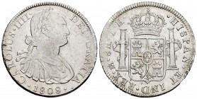 Charles IV (1788-1808). 8 reales. 1808. México. TH. (Cal 2008-709). Ag. 26,74 g. Almost XF. Est...80,00.