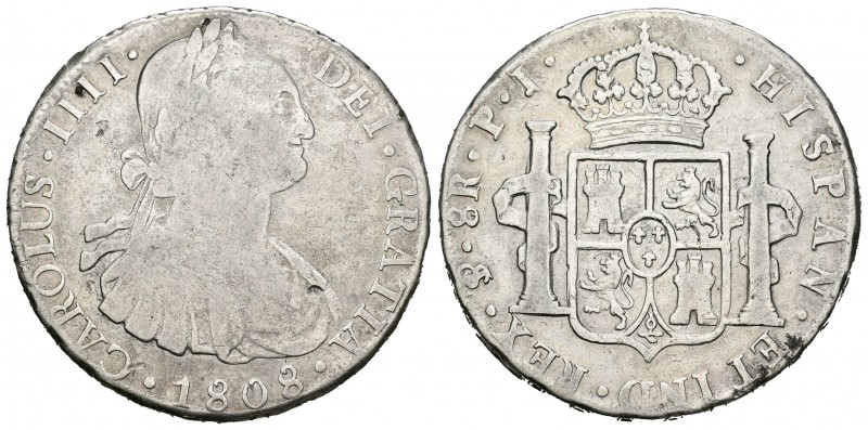 Charles IV (1788-1808). 8 reales. 1808. Potosí. PJ. (Cal 2008-732). Ag. 26,63 g....