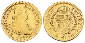 Charles IV (1788-1808). 1 escudo. 1799. México. FM. (Cal 2008-510). Au. 3,35 g. Escasa. Almost VF. Est...300,00.