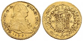 Charles IV (1788-1808). 2 escudos. 1791. Popayán. SF. (Cal 2008-378). Au. 6,72 g. Very scarce. VF. Est...320,00.