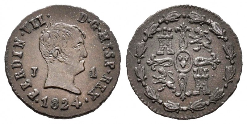 Ferdinand VII (1808-1833). 1 maravedí. 1824. Jubia. (Cal 2008-1592). Ae. 1,46 g....