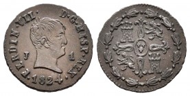 Ferdinand VII (1808-1833). 1 maravedí. 1824. Jubia. (Cal 2008-1592). Ae. 1,46 g. Tipo "Cabezón". Escasa. Choice VF. Est...100,00.