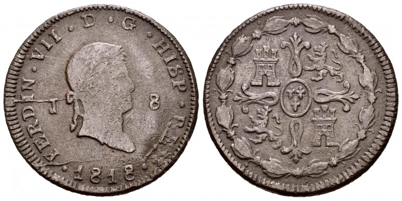 Ferdinand VII (1808-1833). 8 maravedís. 1818. Jubia. (Cal 2008-1552). Ae. 11,27 ...