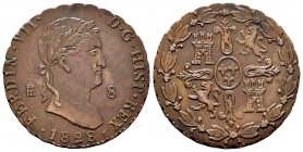 Ferdinand VII (1808-1833). 8 maravedís. 1828. Segovia. (Cal 2008-1690). Ae. 9,13 g. Busto peculiar. Fecha muy rara. Almost XF. Est...250,00.