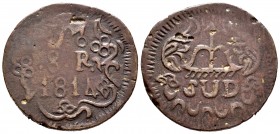 Ferdinand VII (1808-1833). 8 reales. 1814. Morelos. (Cal 2008-580). Ae. 19,54 g. Con adornos. El 4 de la fecha singular. Escasa. Choice VF. Est...110,...