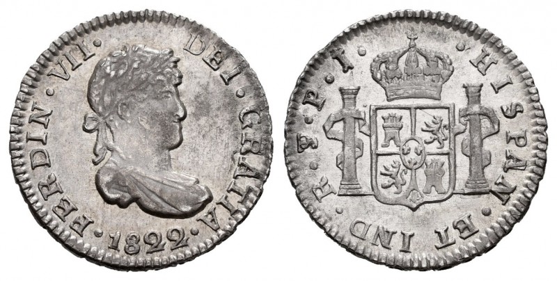 Ferdinand VII (1808-1833). 1/2 real. 1822. Potosí. PJ. (Cal 2008-1375). Ag. 1,73...