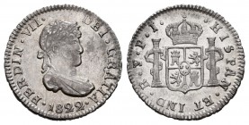 Ferdinand VII (1808-1833). 1/2 real. 1822. Potosí. PJ. (Cal 2008-1375). Ag. 1,73 g. It retains some luster. Toned. XF. Est...150,00.