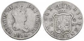 Ferdinand VII (1808-1833). 2 reales. 1814. Cataluña. SF. (Cal 2008-861). Ag. 5,80 g. Scarce. Almost VF. Est...160,00.