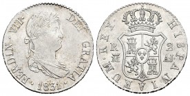 Ferdinand VII (1808-1833). 2 reales. 1831. Madrid. AJ. (Cal 2008-934). Ag. 5,99 g. Rayita. Almost XF/XF. Est...120,00.