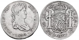 Ferdinand VII (1808-1833). 8 reales. 1824. Lima. JM. (Cal 2008-491). Ag. 26,31 g. Muy escasa. Almost VF/VF. Est...200,00.