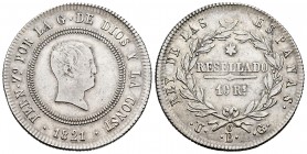 Ferdinand VII (1808-1833). 10 reales. 1821. Bilbao. UG. (Cal 2008-702). Ag. 13,47 g. Tipo "cabezón". Módulo de 4 reales. Choice VF. Est...75,00.