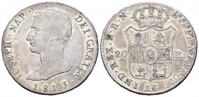 Joseph Napoleon (1808-1814). 20 reales. 1813. Madrid. RN. (Cal 2008-31). Ag. 26,61 g. Scarce. VF. Est...350,00.