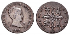Elizabeth II (1833-1868). 1 maravedí. 1842. Segovia. (Cal 2008-568). Ae. 1,86 g. Rare. Almost XF. Est...150,00.