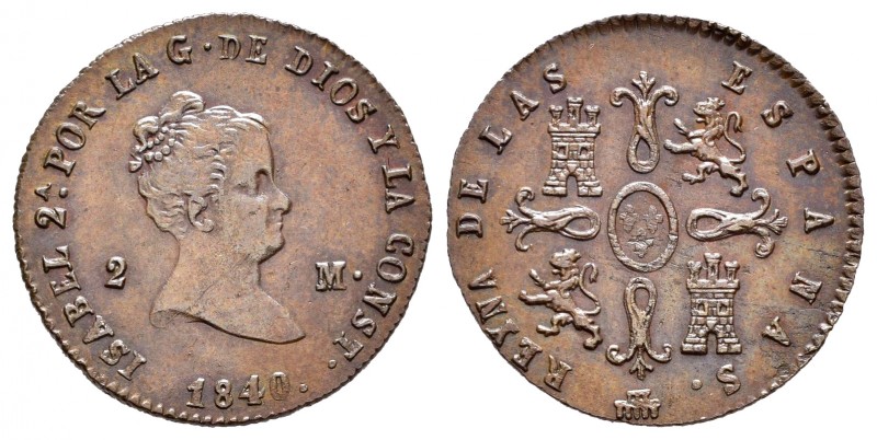 Elizabeth II (1833-1868). 2 maravedís. 1840. Segovia. (Cal 2008-551). Ae. 2,07 g...