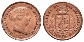 Elizabeth II (1833-1868). 5 céntimos de real. 1862. Segovia. (Cal 2008-619). Ae. 1,90 g. Original luster. Almost UNC. Est...75,00.