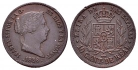 Elizabeth II (1833-1868). 10 céntimos de real. 1856. Segovia. (Cal 2008-602). Ae. 3,73 g. Choice VF. Est...30,00.