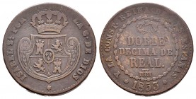 Elizabeth II (1833-1868). Doble décima de real. 1853. Segovia. (Cal 2008-579). Ae. 739,00 g. Scarce. F. Est...40,00.