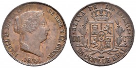 Elizabeth II (1833-1868). 25 céntimos de real. 1859. Segovia. (Cal 2008-594). Ae. 9,61 g. Isabel II (1833-1868). 25 céntimos de real. 1859. Segovia. (...