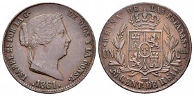 Elizabeth II (1833-1868). 25 céntimos de real. 1861. Segovia. (Cal 2008-596). Ae. 9,34 g. VF. Est...25,00.