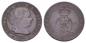 Elizabeth II (1833-1868). 1/2 céntimo de escudo. 1867. Sevilla. OM. (Cal 2008-679). Ae. 1,25 g. VF. Est...10,00.
