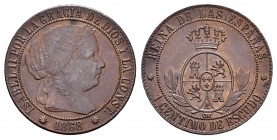 Elizabeth II (1833-1868). 1 céntimo de escudo. 1868. Barcelona. OM. (Cal 2008-655). Ae. 2,41 g. AU. Est...20,00.