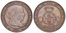 Elizabeth II (1833-1868). 5 céntimos de escudo. 1868. Barcelona. OM. (Cal 2008-625). Ae. 12,14 g. Reverso girado, la corona apunta a las 11 h. Choice ...