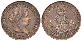 Elizabeth II (1833-1868). 5 céntimos de escudo. 1867. Sevilla. OM. (Cal 2008-634). Ae. 12,65 g. Golpecitos en el canto. VF/Choice VF. Est...40,00.