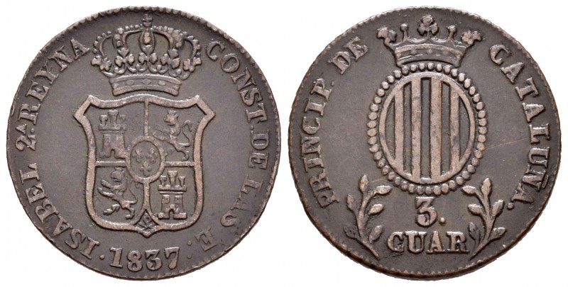 Elizabeth II (1833-1868). 3 cuartos. 1837. Barcelona. (Cal 2008-704 variante). A...