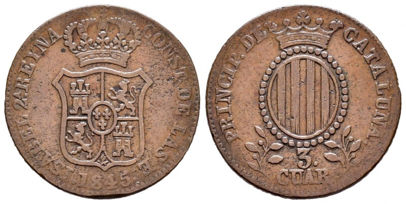 Elizabeth II (1833-1868). 3 cuartos. 1845. Barcelona. (Cal 2008-711). Ae. 7,12 g...