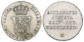 Elizabeth II (1833-1868). Medalla de proclamación. 1833. Madrid. (H-21). Ag. 2,93 g. Brillo original. Almost UNC. Est...60,00.