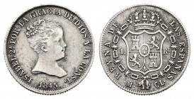 Elizabeth II (1833-1868). 1 real. 1845. Madrid. CL. (Cal 2008-414). Ag. 1,49 g. Pequeña rotura de cuño en anverso. Choice VF. Est...80,00.